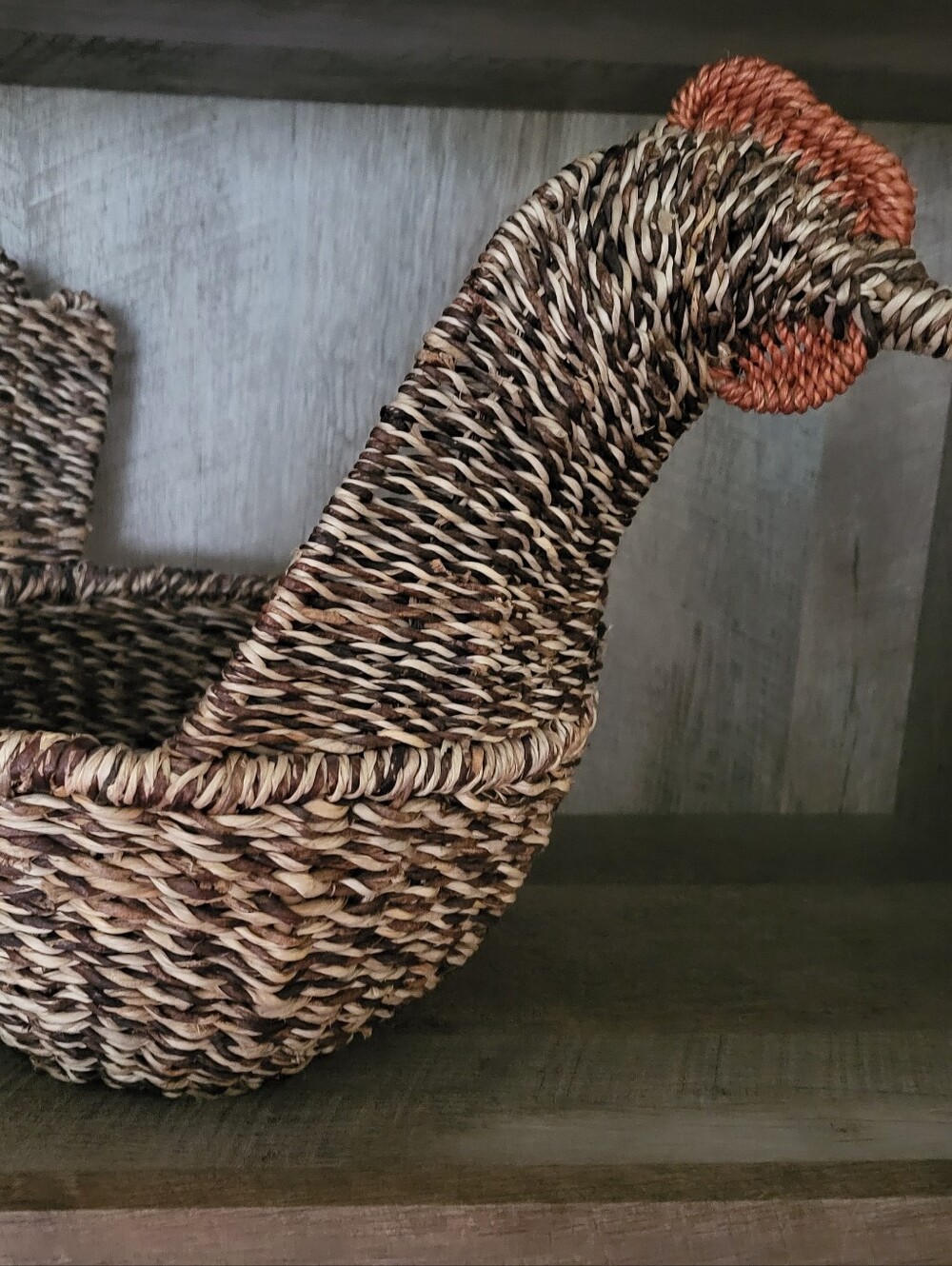Vintagen Rooster Handwoven Seagrass Basket with Orange Accent